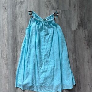 St. Tropez aqua blue‎ 100% linen dress with beaded halter neck